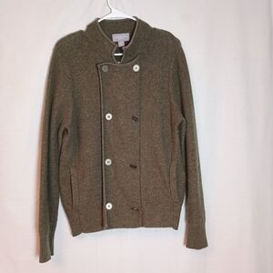 Standard Cloth Lambswool Olive Green Cardigan Full Zip Sweater Size L